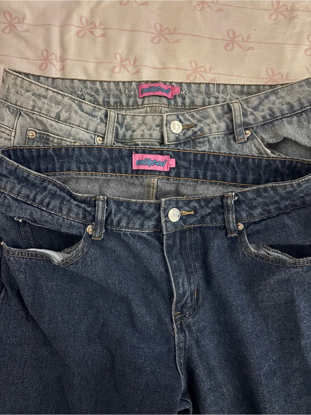 BUNDLE Edikted Women's Dark Blue & Light Blue Denim Jeans Trio